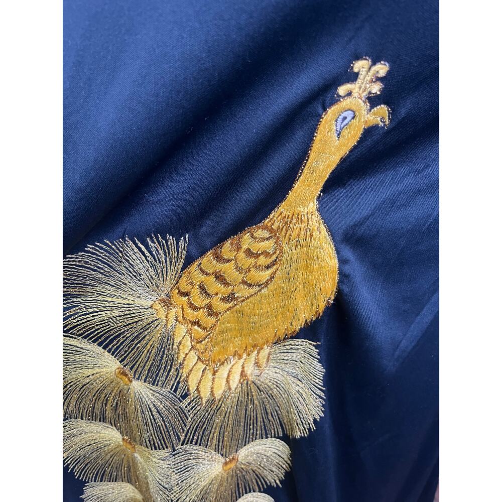 1960s Handmade Black Gold Thread Oriental Peacock Bird Mod Asian Maxi Dress M - Picture 4 of 14